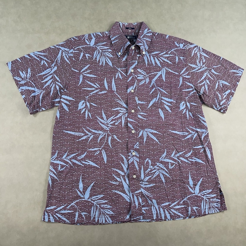 Reyn Spooner Hawaiian Shirt Mens Medium Button Down Reverse Print Popover Floral